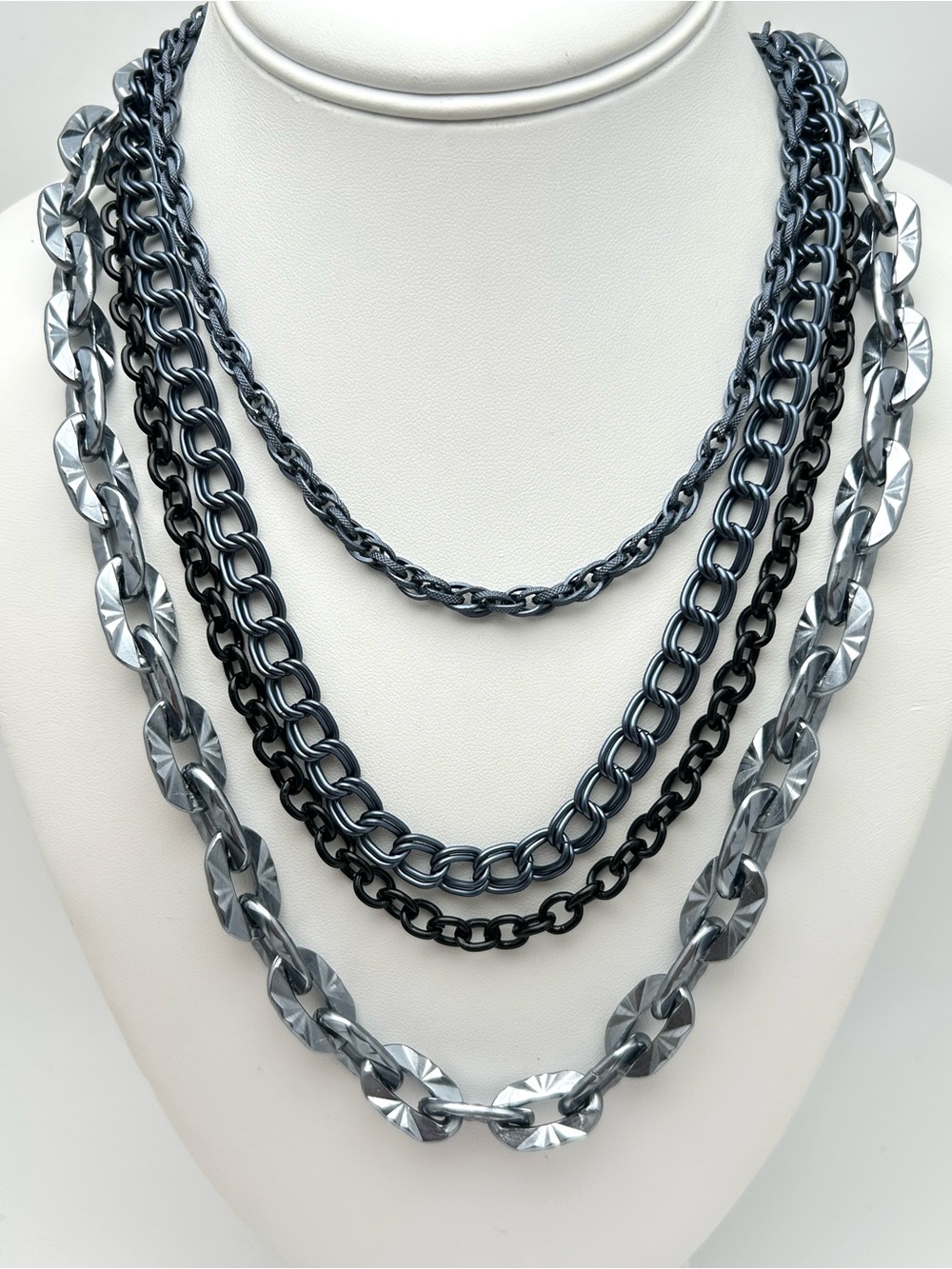 Sabika Energy 4 Strand Black and Gunmetal/Silver Chain Necklace 2017